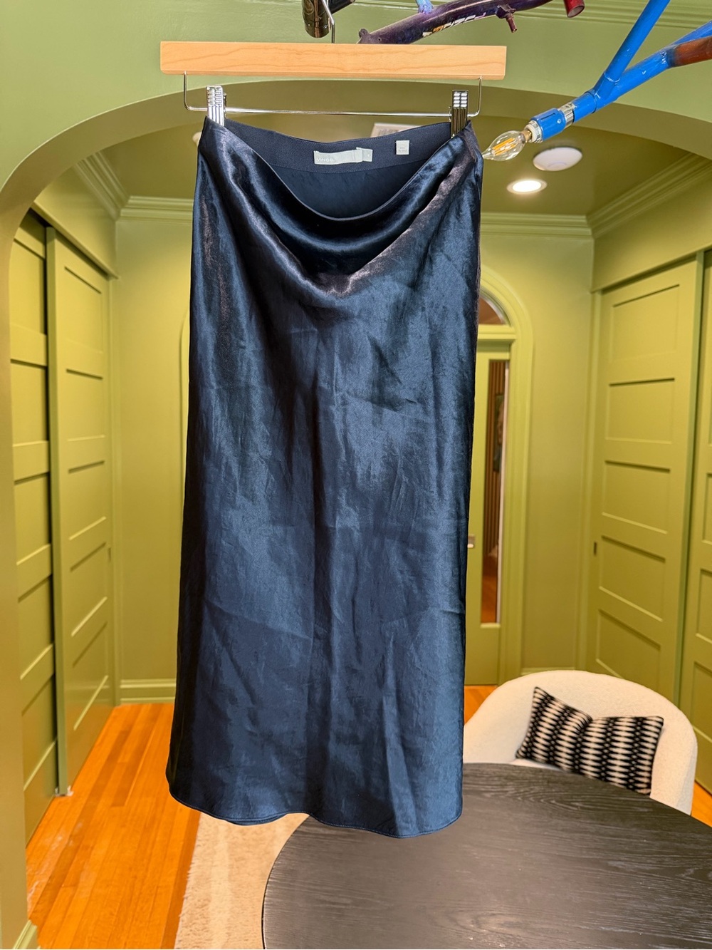 Vince Black Satin Midi Skirt